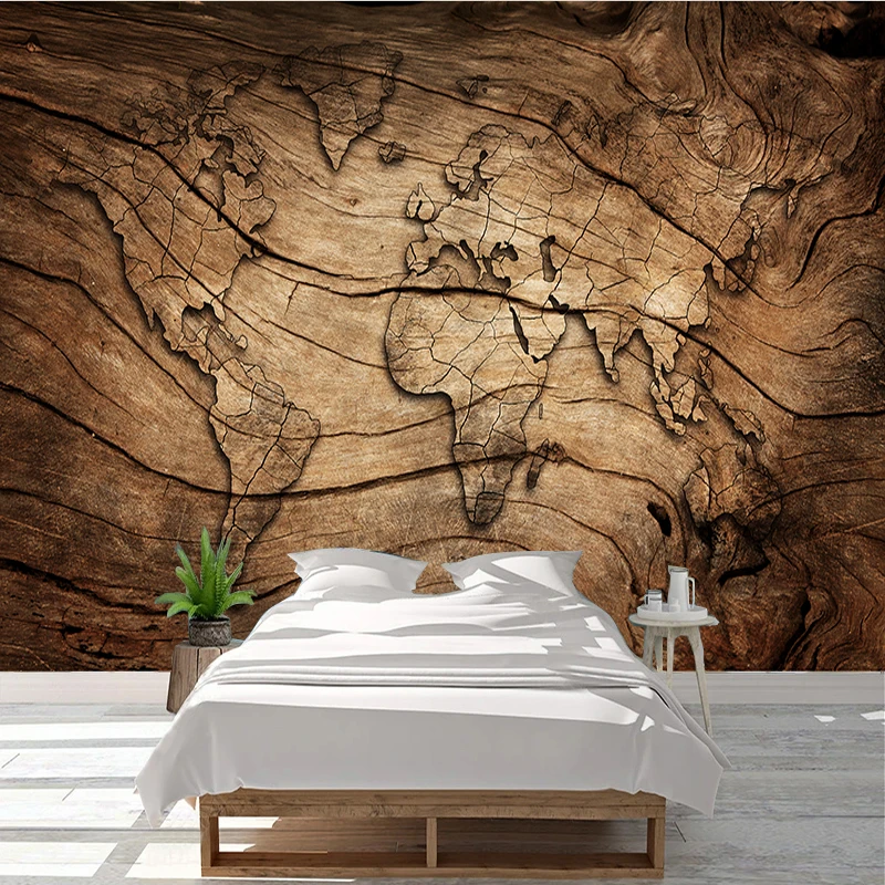 

Custom 3D Mural Wallpaper Retro Wood Grain World Map Wall Cloth Living Room Sofa TV Background Home Decor Papel De Parede 3D