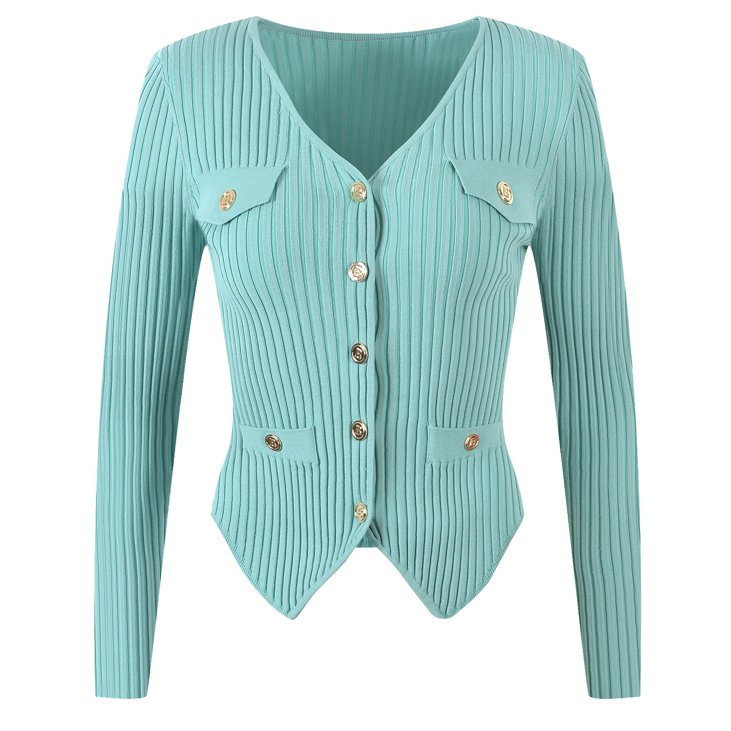 Ele V-Ne Open Vest Dames Slim Fit Knitwear Asymmetrische zoom Paris B@ Golden Bule Gepersonaliseerde Spring Faion