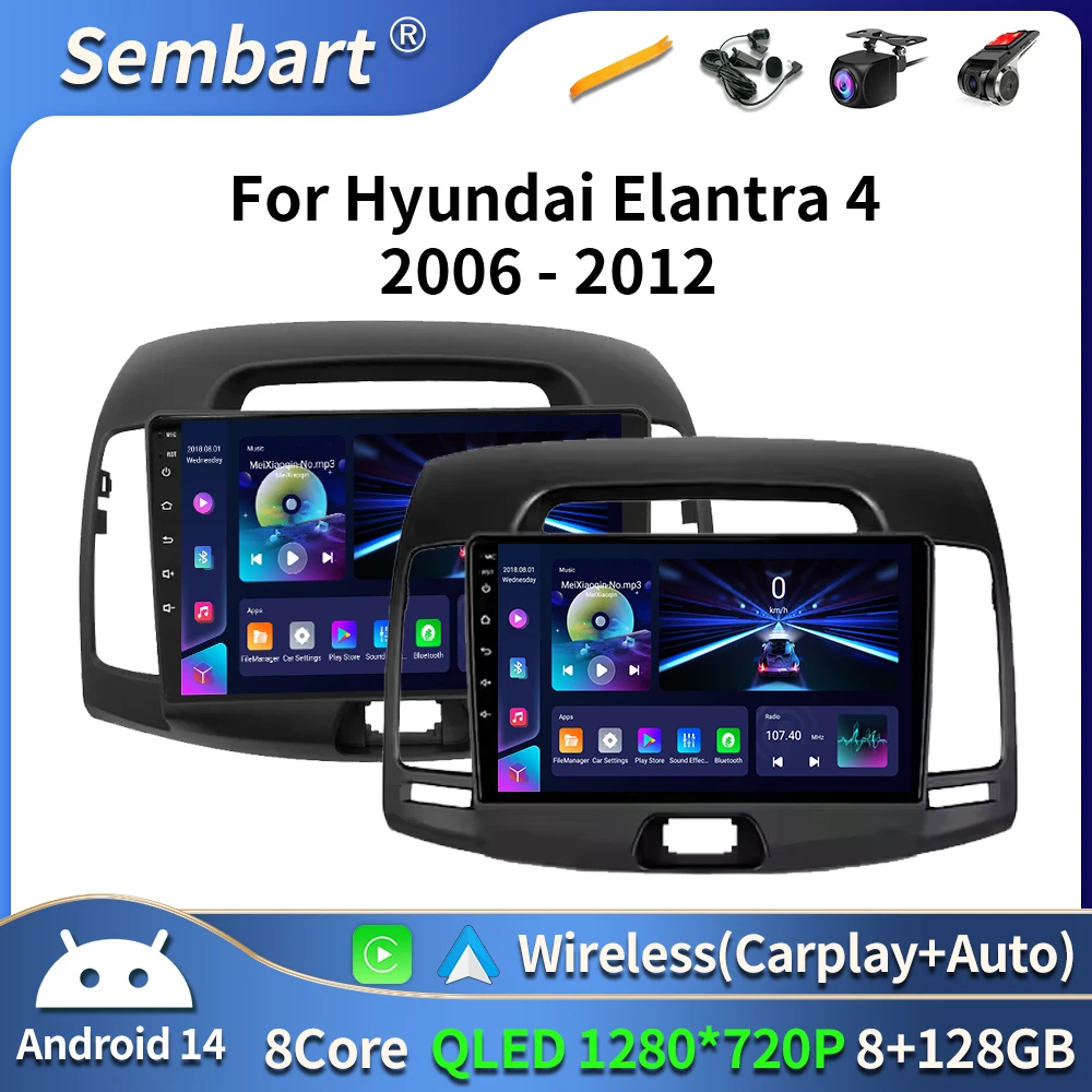 

Car Radio Android 14 Multimedia Player GPS Navigation Stereo Carplay Bluetooth Autoradio For Hyundai Elantra 4 2006-2012 DVD