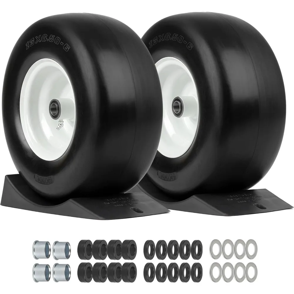 

Плоская бесплатная шина и колесо для газонокосилок 13x6,50-6 с защитной рампой 3-4-5 Центрированная ступица 3/4 5/8 Отверстие для газонокосилок с нулевым поворотом 2 шт.