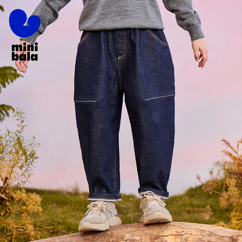 

Mini Bala Boys and Girls Jeans Fleece Lined Comfortable Stretch Denim Pants for Spring and Autumn