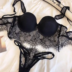 Chic Black Soft Underwire Lace Bra and Panty Set for Women Push Up Sexy Lingeries Set Seamless Bralette Underwear Ropa Interior