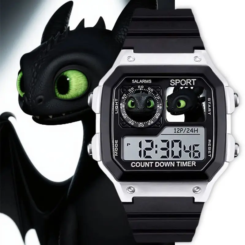 

How To Train Your Dragon Cute High-grade Digital Electronic Watch Student Waterproof Unisex Wristwatch with Alarm Clock Function