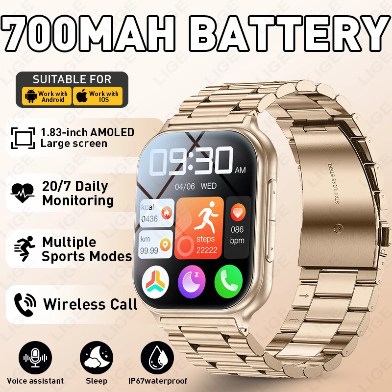 

LIGE New Sports Smart Watch Men 700 mAh Battery Fitness tracking Heart Rate GPS Track Bluetooth Call IP68 Waterproof Smartwatch