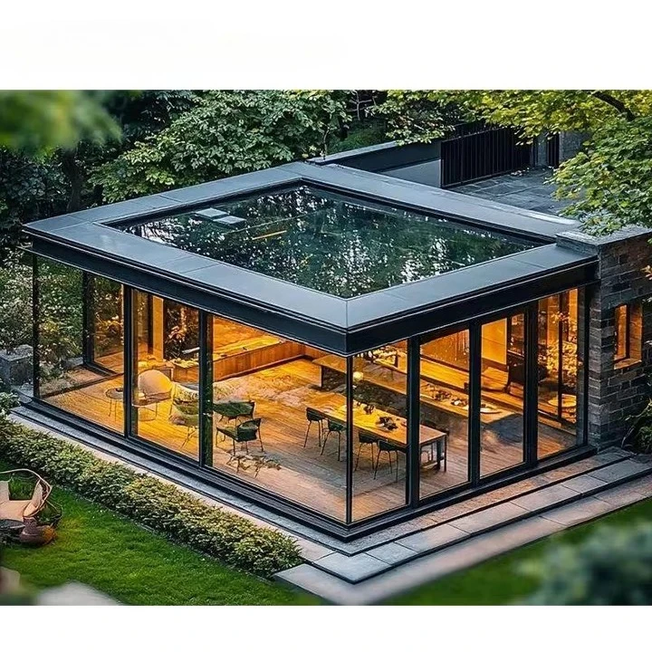 ห้องกระจกโค้งรับแสงแดด สวนฤดูหนาว วิลล่ากลางแจ้ง โครงสร้างกระจกและอลูมิเนียม