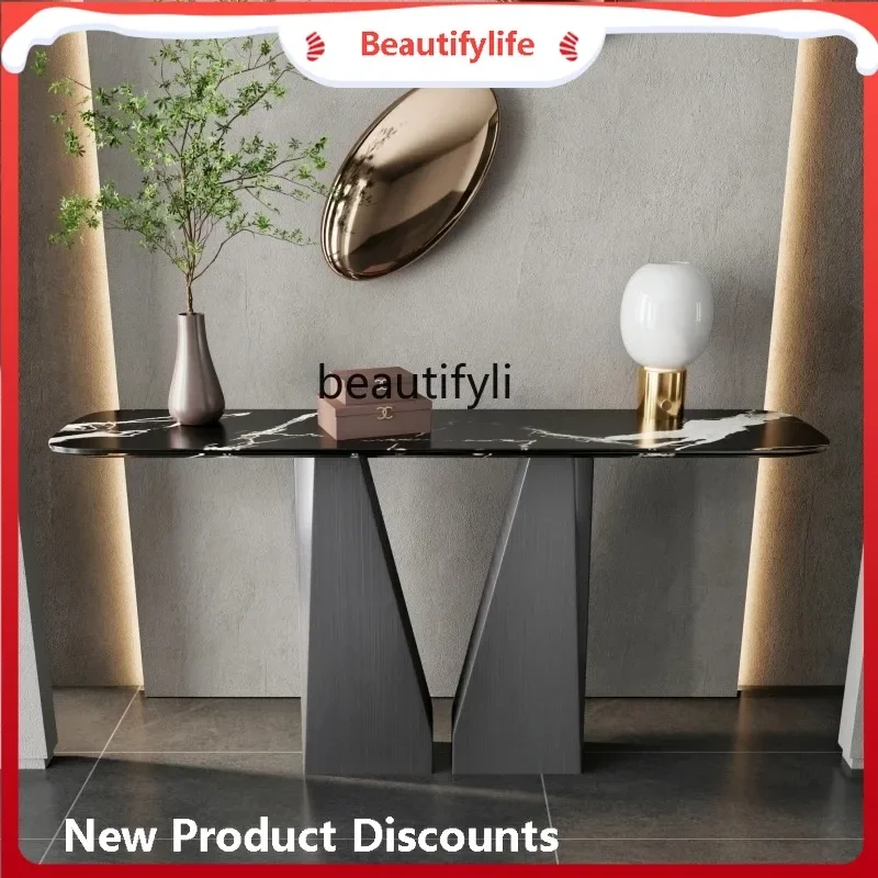 TTT  Italian Stone Plate Console Hotel Lobby Entrance Light Luxury Console Tables Aisle Corridor Decoration