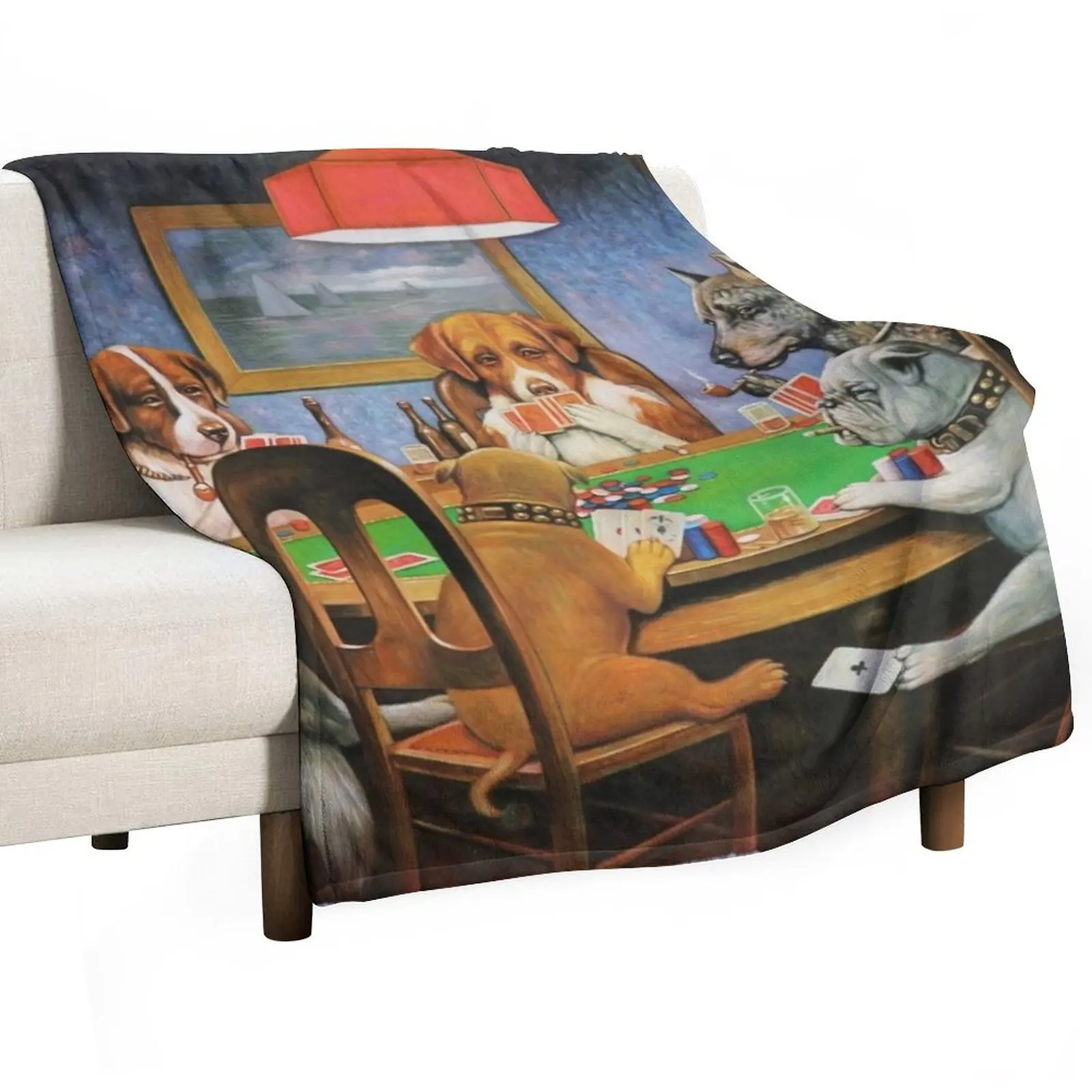 

A Friend in Need C.M.Coolidge - Dogs Playing Poker Throw Blanket Lightweight Warm Blanket for Indoor Outdoor Use