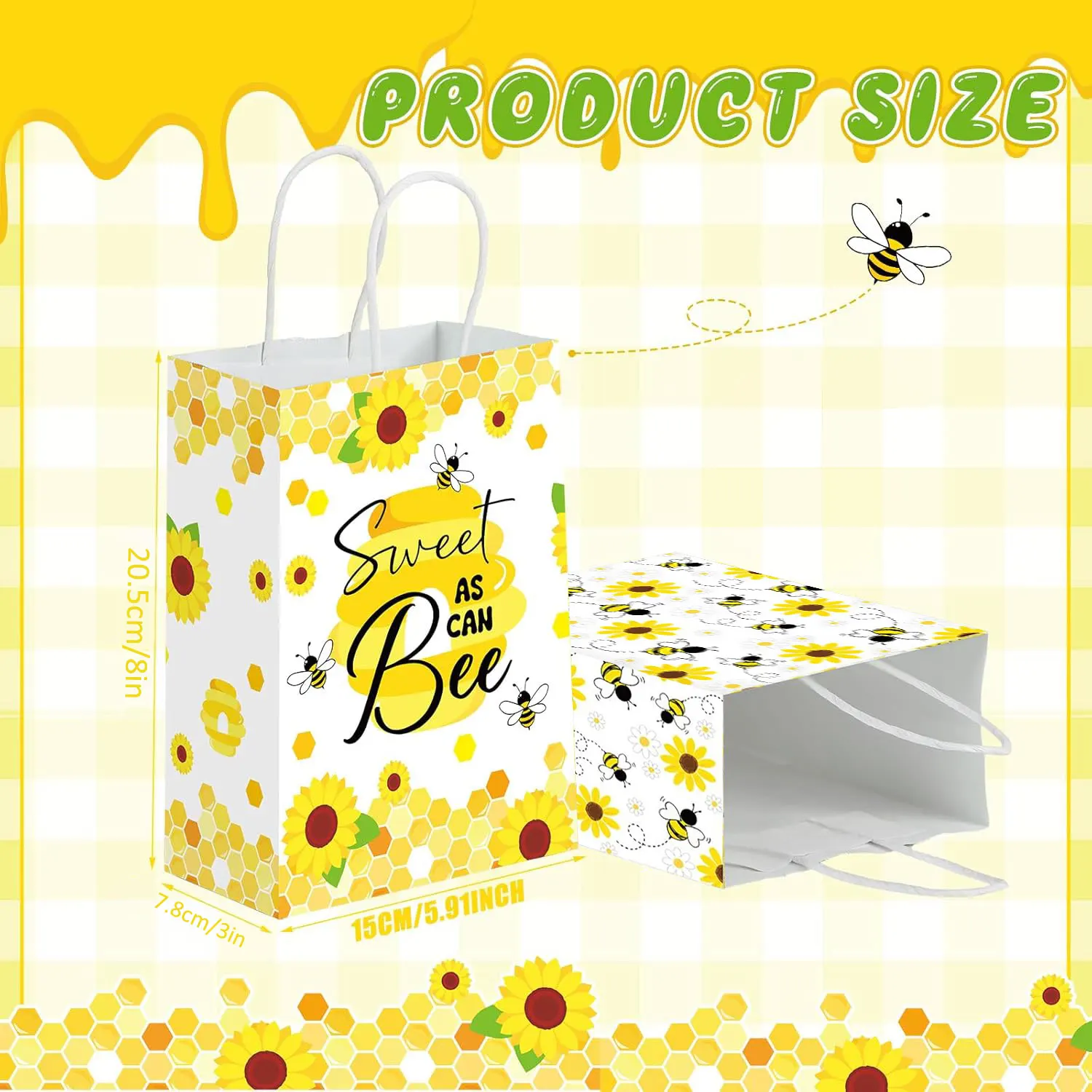 12/24 Stück Honigbienen-Geschenktüten mit Griffen, Bienenpapier, Süßigkeiten-Goodie-Beutel für Partygeschenke für Party-Dekoration, Geburtstag, Babyparty-Versorgung – Detail 2