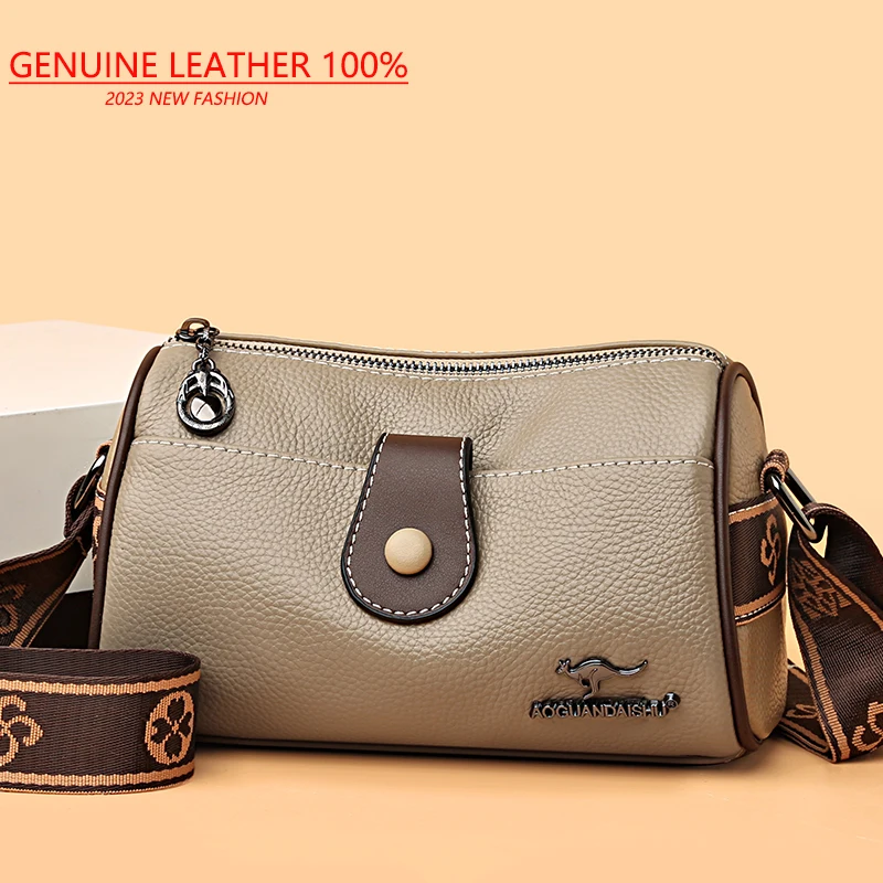 New Fashion Solid Color Genuine Leather Shoulder Crossbody Bags For Women 2023 Luxury Cow Leather Ladies Female Messenger Bags