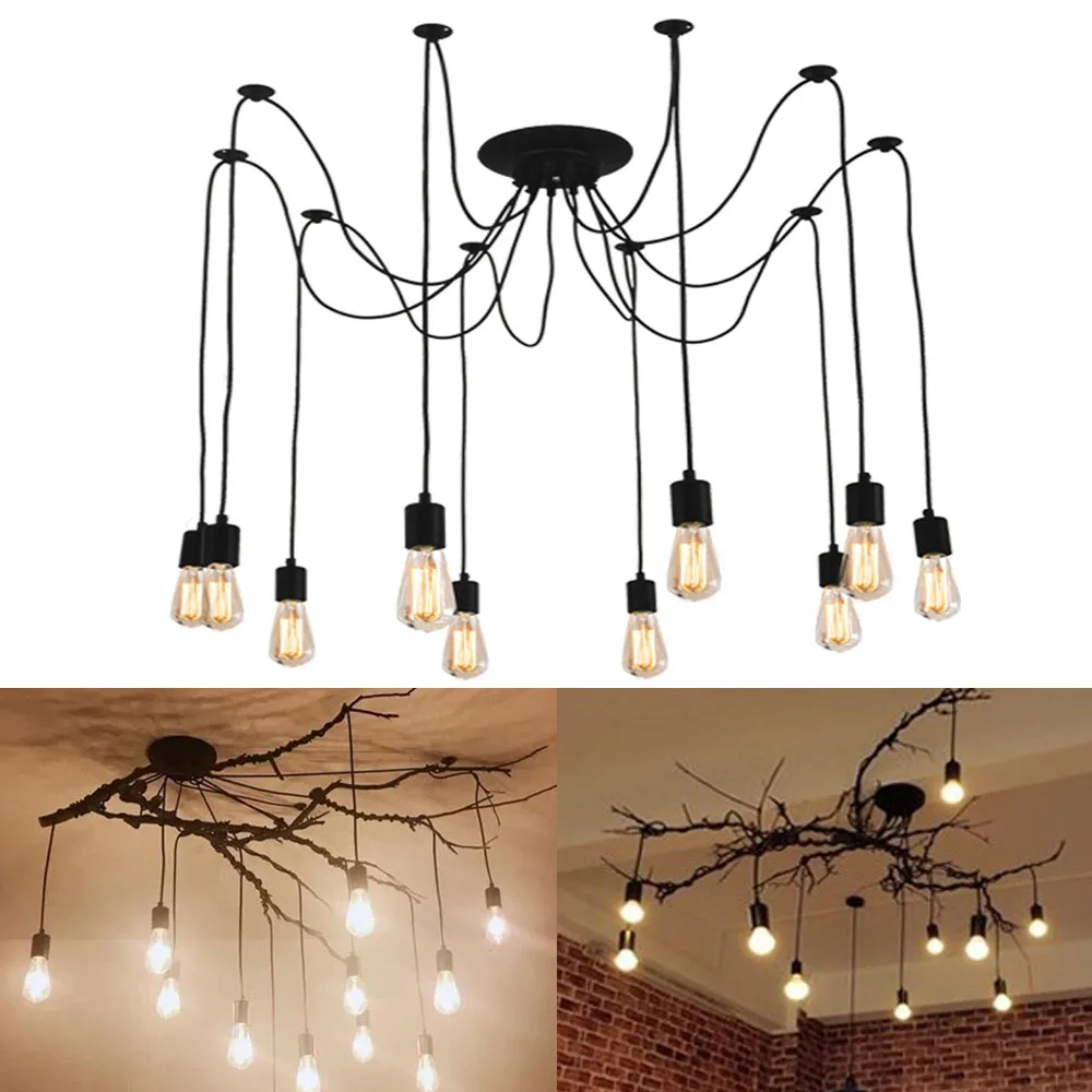 1/3/5/6/8/10/12/14 Heads DIY Spider Chandelier Hanging Lamp Vintage Industrial Retro Loft Ceiling Pendant Light Home Decor E27