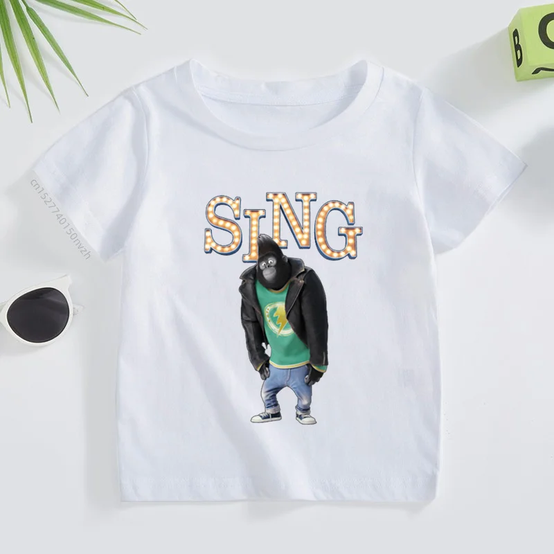 Sing Movies T-shirts Sing Kids Party Shirt Gorilla Short Sleeves Kids Summer Boys Girls Children Boys T Shirt