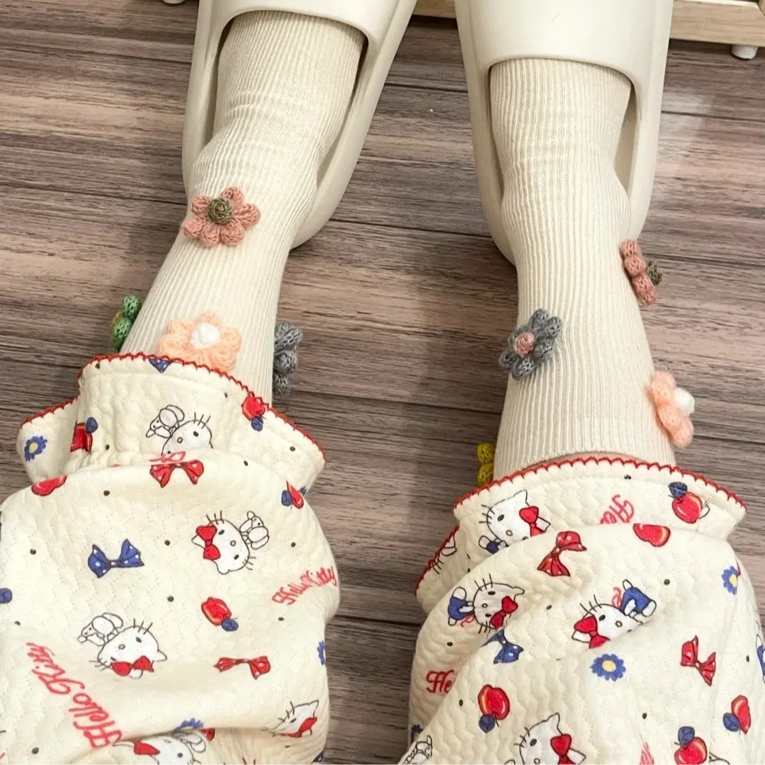 Sanrio hello kitty conjunto de pijamas de algodão ar bonito e doce estilo ins kitty engrossado quente solto roupas para casa para outono e inverno