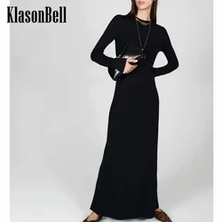 9.22 KlasonBell Women's Simple Temperament Wool Blend Knitted Long Dress O-Neck Long Sleeve Soft Comfortable Dress