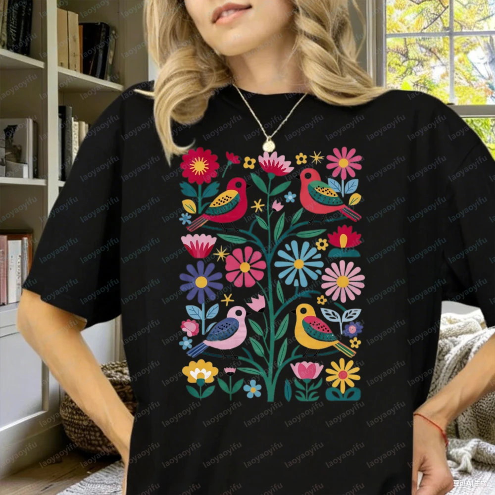 Cottagecore Birds and Flowers T-shirt Nature-Inspired Whimsical Sweater Ladies Aesthetic Nature Lover Gift Boho Style Outfit Top