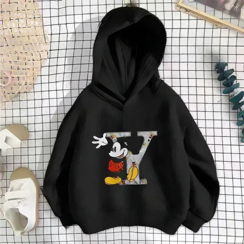 Disney Mickey Children\'s Hooded Hoodies Letter Sweatshirt Kawaii Pullover Anime Manga Cartoon Girls Boys Kids Casual Clothing