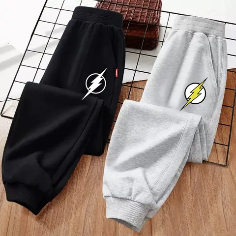 2024 erkek yeni uzun pantolon yıldırım desen Sweatpants çocuk sonbahar giyim marka pamuklu pantolon 3-14Y
