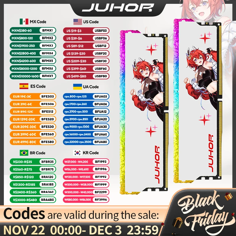 JUHOR Memoria Ram RGB DDR5 16GB 6400MHz  6800MHz  7200MHz 16GBx2  UDIMM Desktop UDIMM RAM Computer Memory Hynix Chip