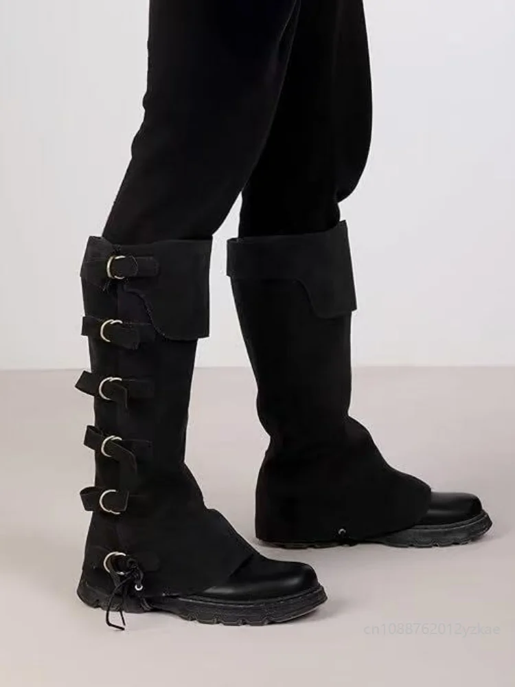 Black Medieval Renaissance Boot Covers Vintage  Pirate Leg Wraps With Side Buckles For Cosplay Costume And Themed Party 2026