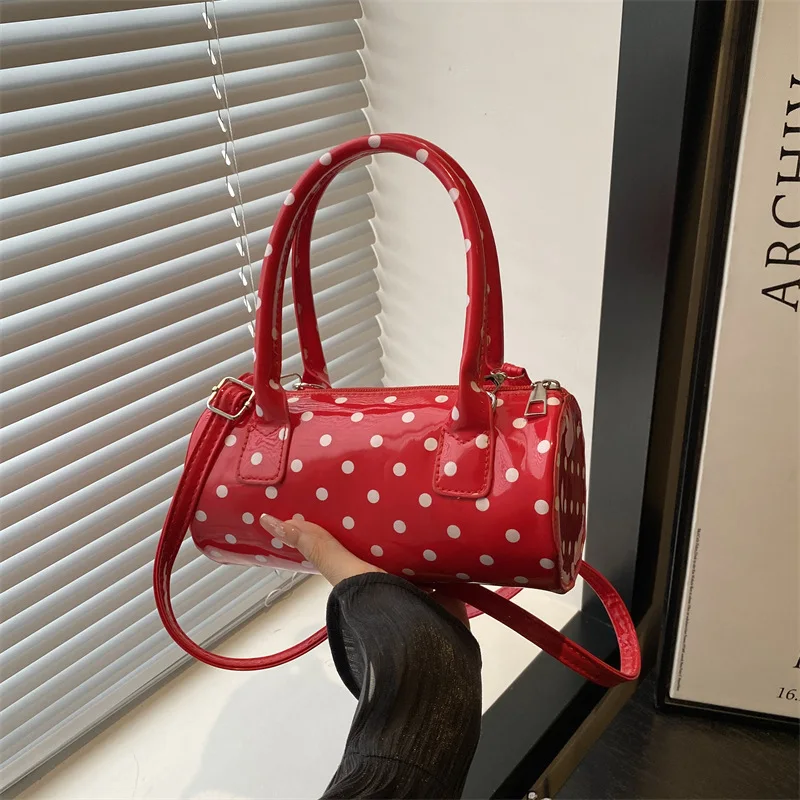 

Women Fashionable Shoulder Bag, Adjustable Strap Dots Print Handbag Zipper Closure Crossbody Bag