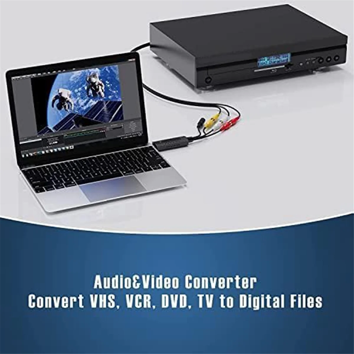 USB Video Capture Card, Audio Video Converter Grabber for RCA to USB Convert VHS Mini DV VCR Hi8 DVD to Digital_A02I