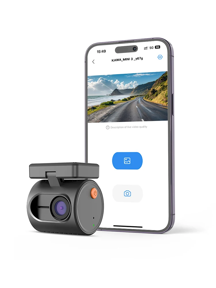 KAWA Dash Cam MINI 3 – miniaturowa kamera samochodowa 2K 1296P z funkcją sterowania głosem, kolorowym obrazem w nocy, 24-godzinnym trybem monitorowania parkowania, łącznością Wi-Fi, czujnikiem G i — 2