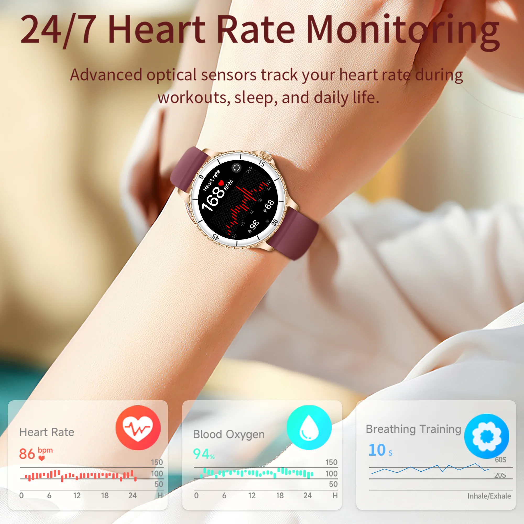 Fashion Women's Smart Watch 1.27-inch AMOLED Screen Heart Rate Bluetooth Call Small Metal Body for Women's Cycle Management