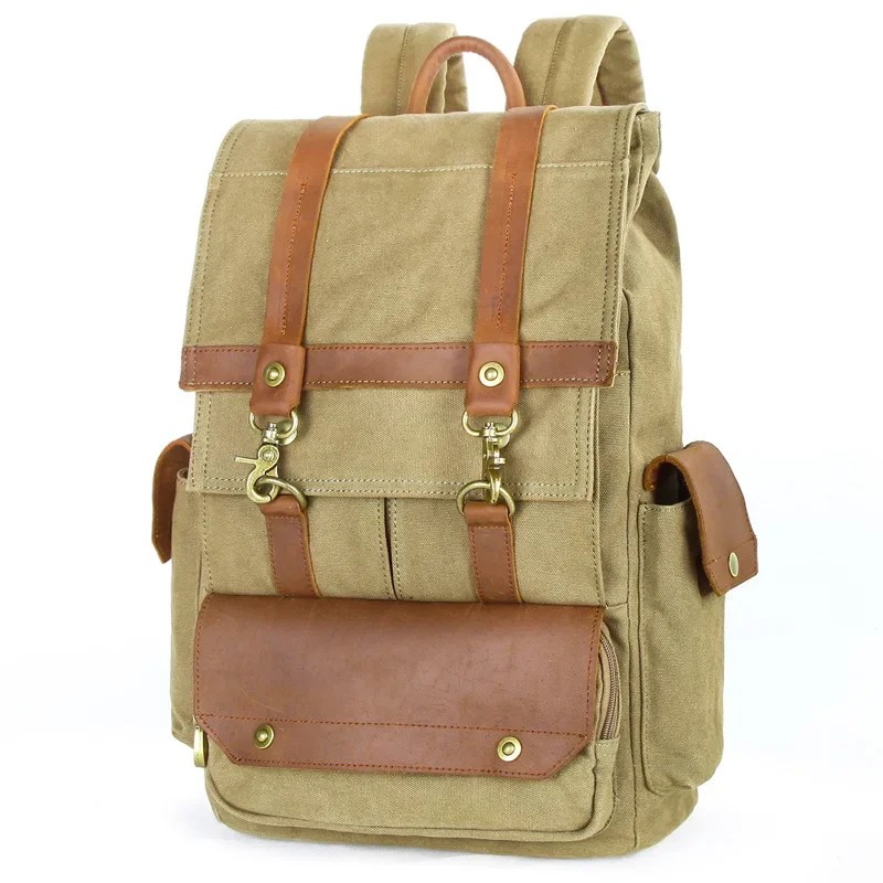 

Large capacity retro Crazy Horse leather canvas bag Casual laptop backpack Outdoor hiking backpack travel men's backpack