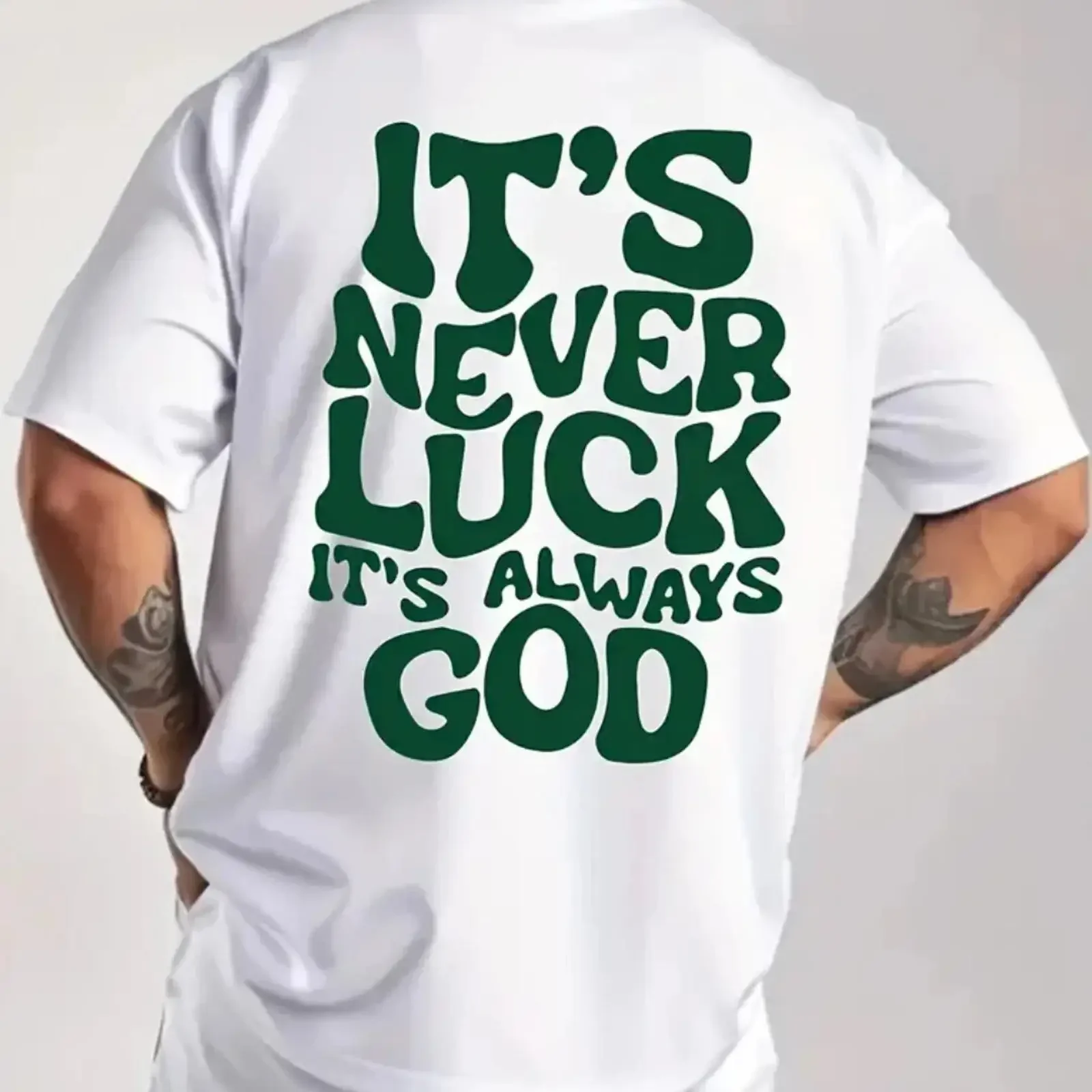 It's never Luck always God Men's oversize shirt streetwear vintage Washed Stretched Breathable Casual Versatile Slightly