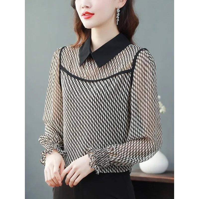 Senior Fashion Neat Simplicity Comfort Commute Temperament Printing Drape Loose Skin Friendly Women's Chiffon Shirt Summer 2024