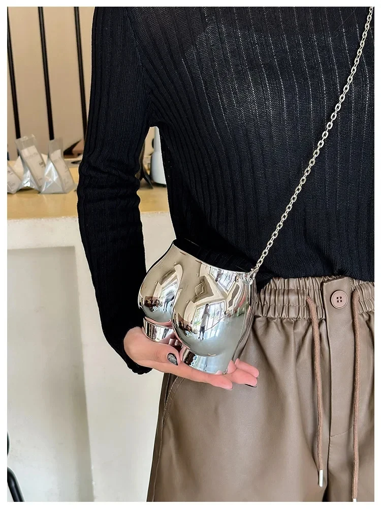 

Silver Mini Shoulder Bags for Women, Gold Crossbody Purse, Acrylic Chain Handbag, Butt Shape, Luxury Designer, Evening Party