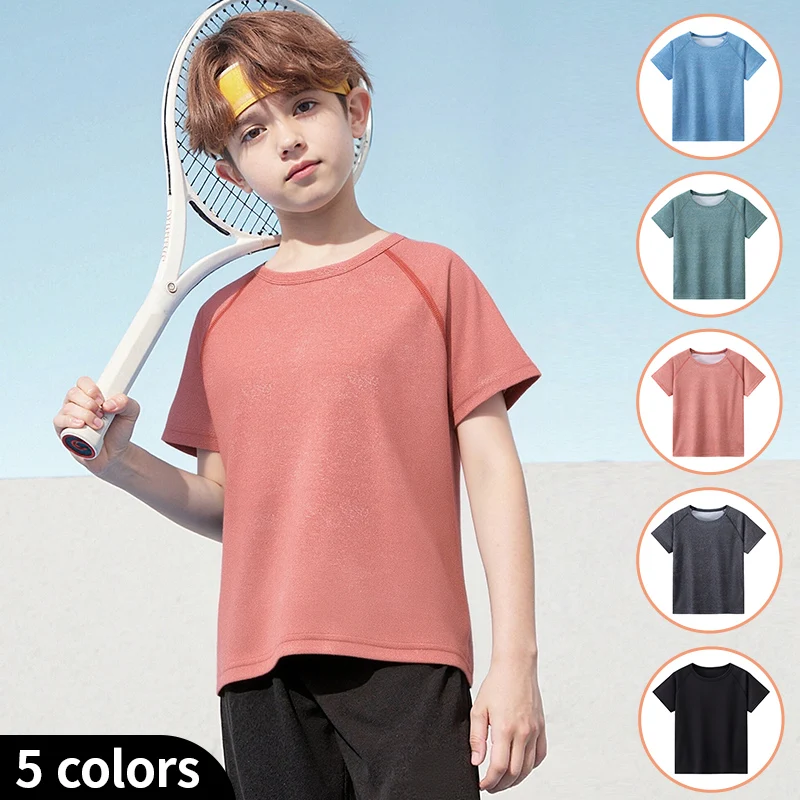

2026, весна/лето, новая повседневная спортивная футболка ярких цветов с короткими рукавами для мальчиков и девочек, удобный топ с круглым вырезом больших размеров