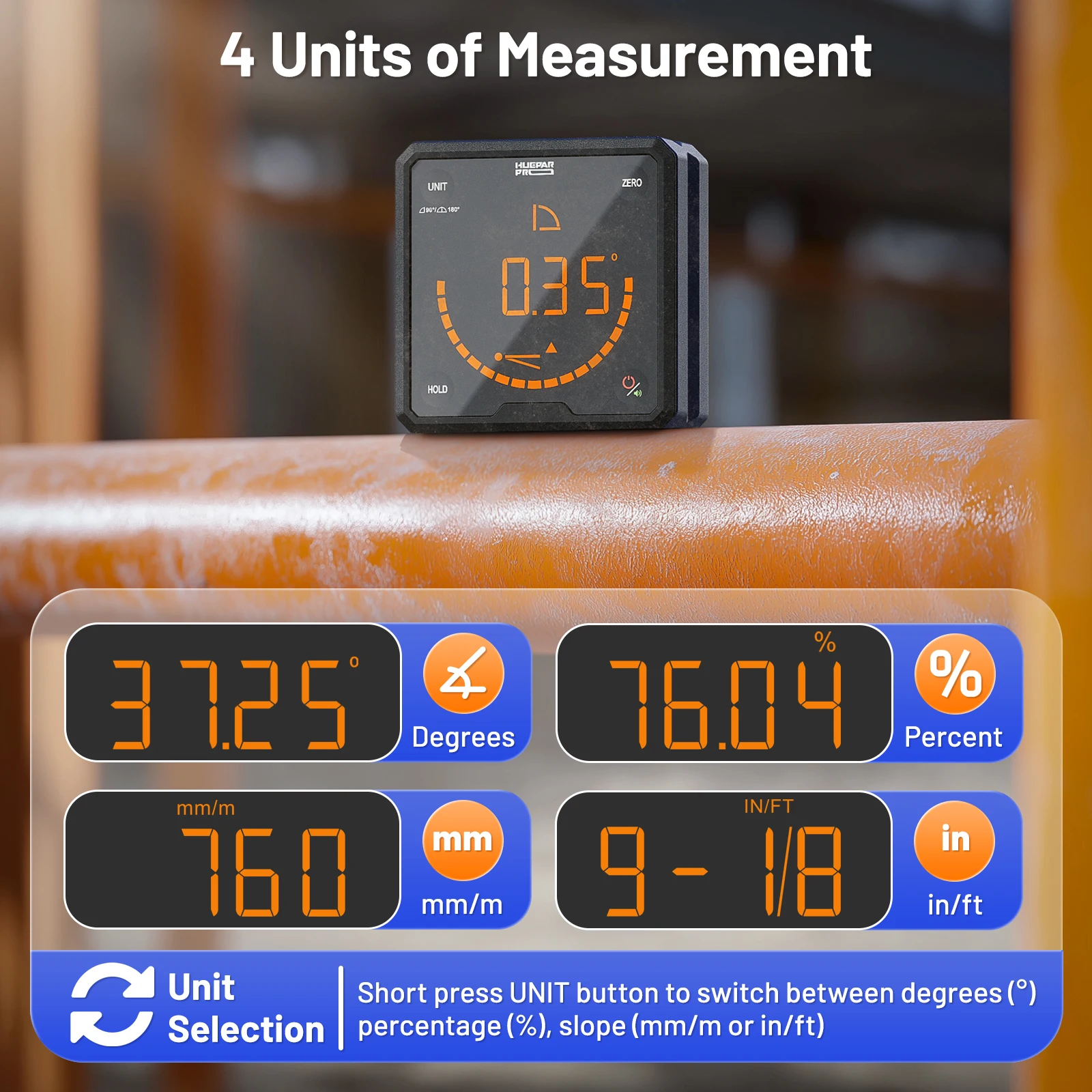 Huepar PRO Angle Finder Pengukur Level Digital Dengan 360 °   Pengukur Putar Otomatis & Basis Magnetik Untuk Pengerjaan Kayu, Mesin DAG01