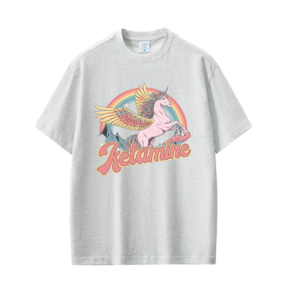 Funny Ketamine Rainbow Horse Graphic T-shirt Men Women Casual Humor T Shirts Male Summer Cotton Oversized Short Sleeve T-shirts