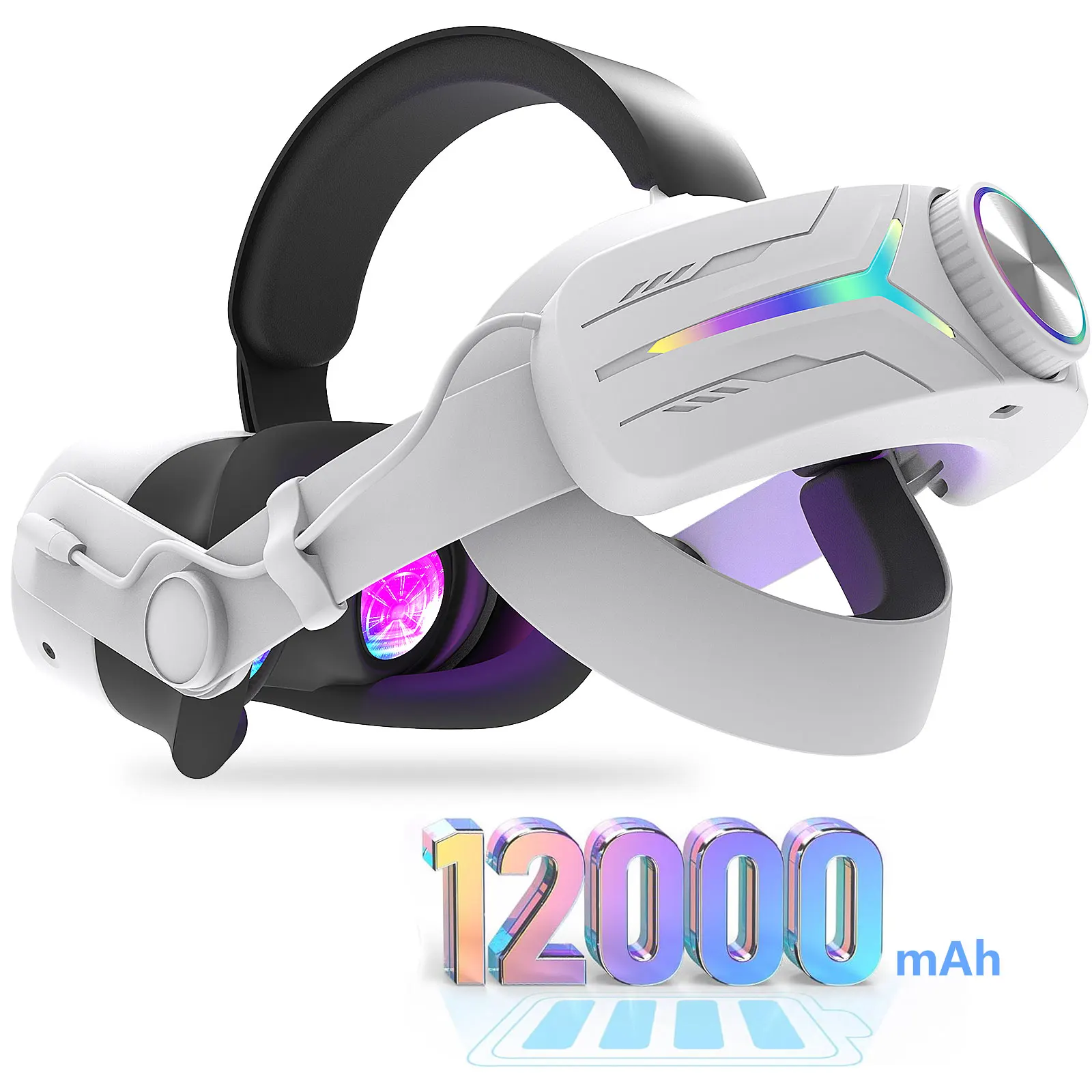 

Upgraded RGB Lighted Head Strap with Battery 12000mAh for Meta Quest 3/3s Accessories, Quick Charge for Extended Playtime, to Re
