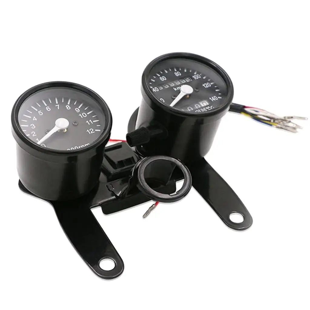 Motorcycle Odometer Speedometer Tachometer Gauge Speed Meter with LED Backlit for Honda CG125 Scooter -Black