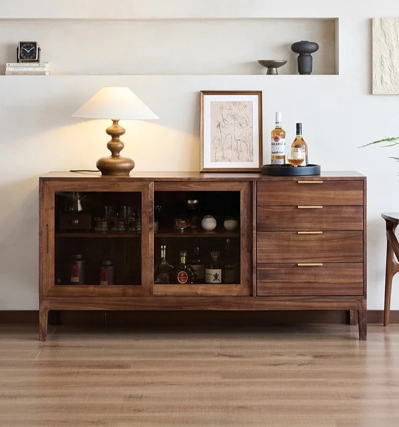 

All solid wood dining side cabinet North American black walnut tea cabinet Modern simple storage storage
