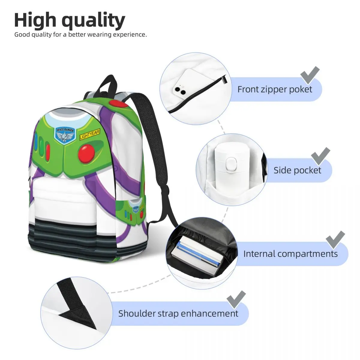 Toy Story Buzz Lightyear\'s Space Suit Backpack for Men Women Teenage High School Business Daypack Laptop Canvas Bags Outdoor