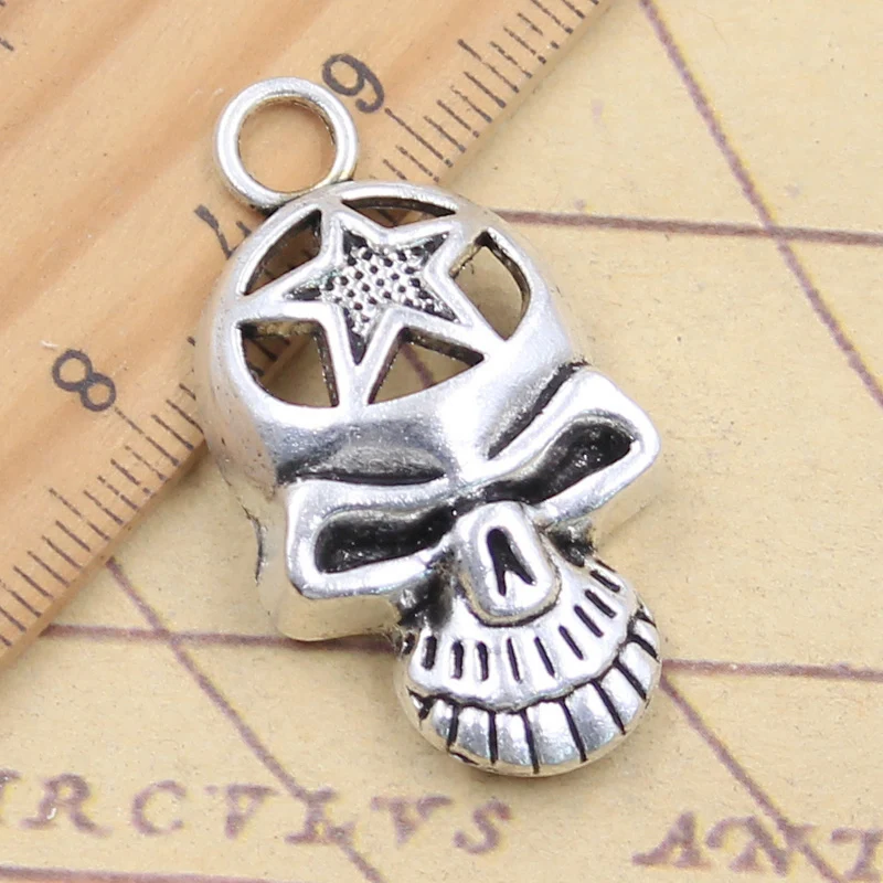 5pcs Charms Star Skull Skeleton Head 37x20mm Tibetan Bronze Silver Color Pendants Antique Jewelry Making DIY Handmade Craft