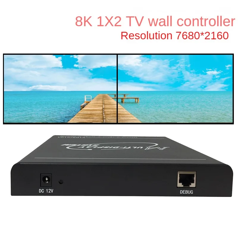 1x2 Video Wall Controller Support 8K Resolution and Dual Screen Outputs for Multi-screen Displays  7680*2160/30hz DP Intput,