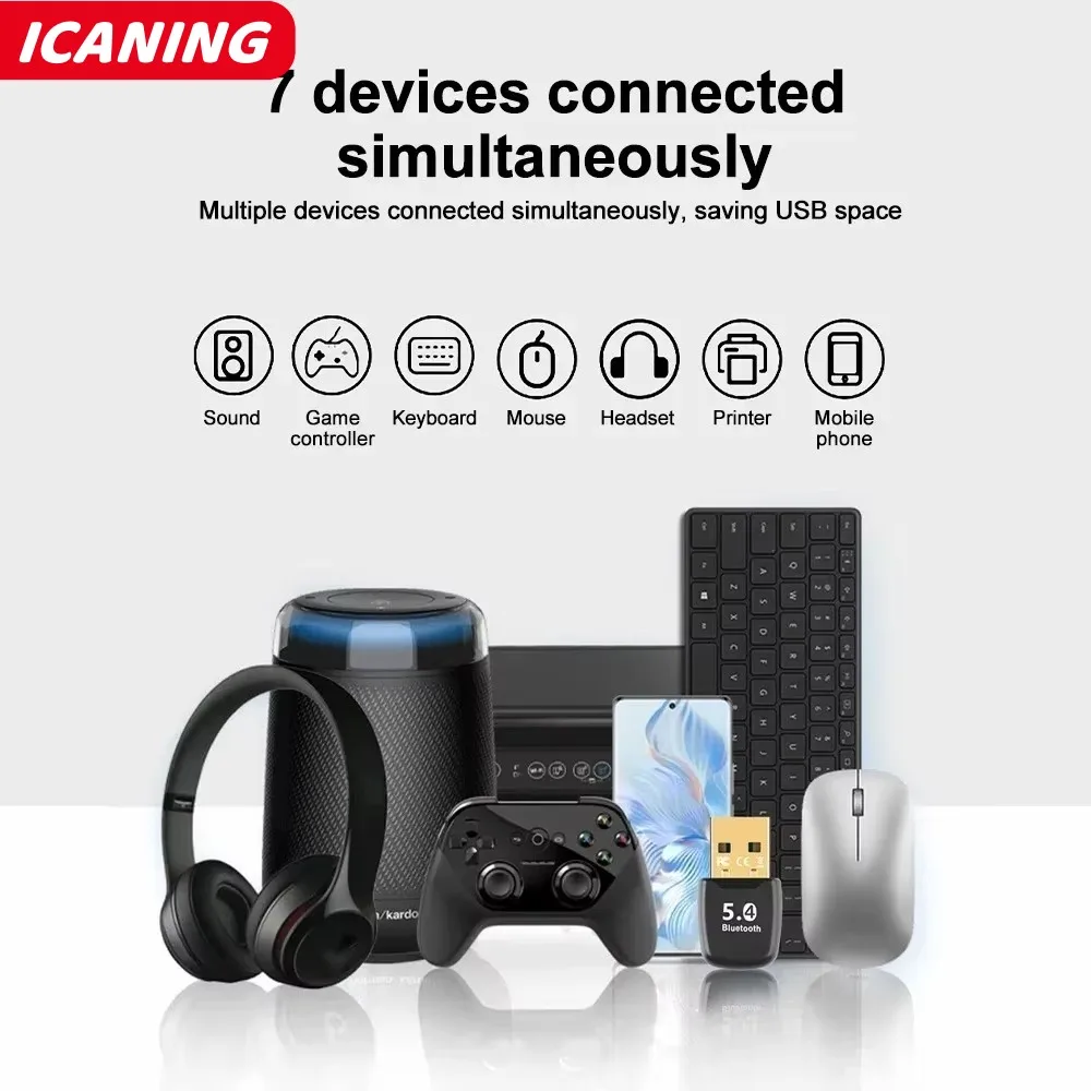 Adattatore Bluetooth USB Bluetooth 5.4 Dongle Adaptador per PC Mouse wireless Keyborad Laptop Ricevitore audio musicale Trasmettitore USB