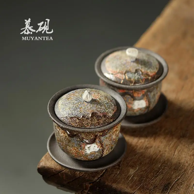 Mu Yan Rock Mine Three Talents Gaiwan Gaoyue Handmade Single Non-Scalding Bowl Creative Household Tea Set Gai Cup