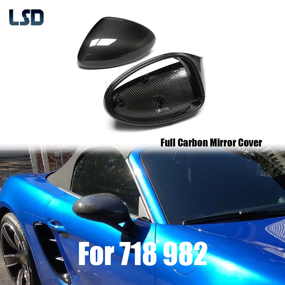

For Porsche 718 982 Boxster Cayman 2016-25 Dry Full Carbon Fiber Mirror Cover Replacement Side RearView Mirror Caps LHD & RHD