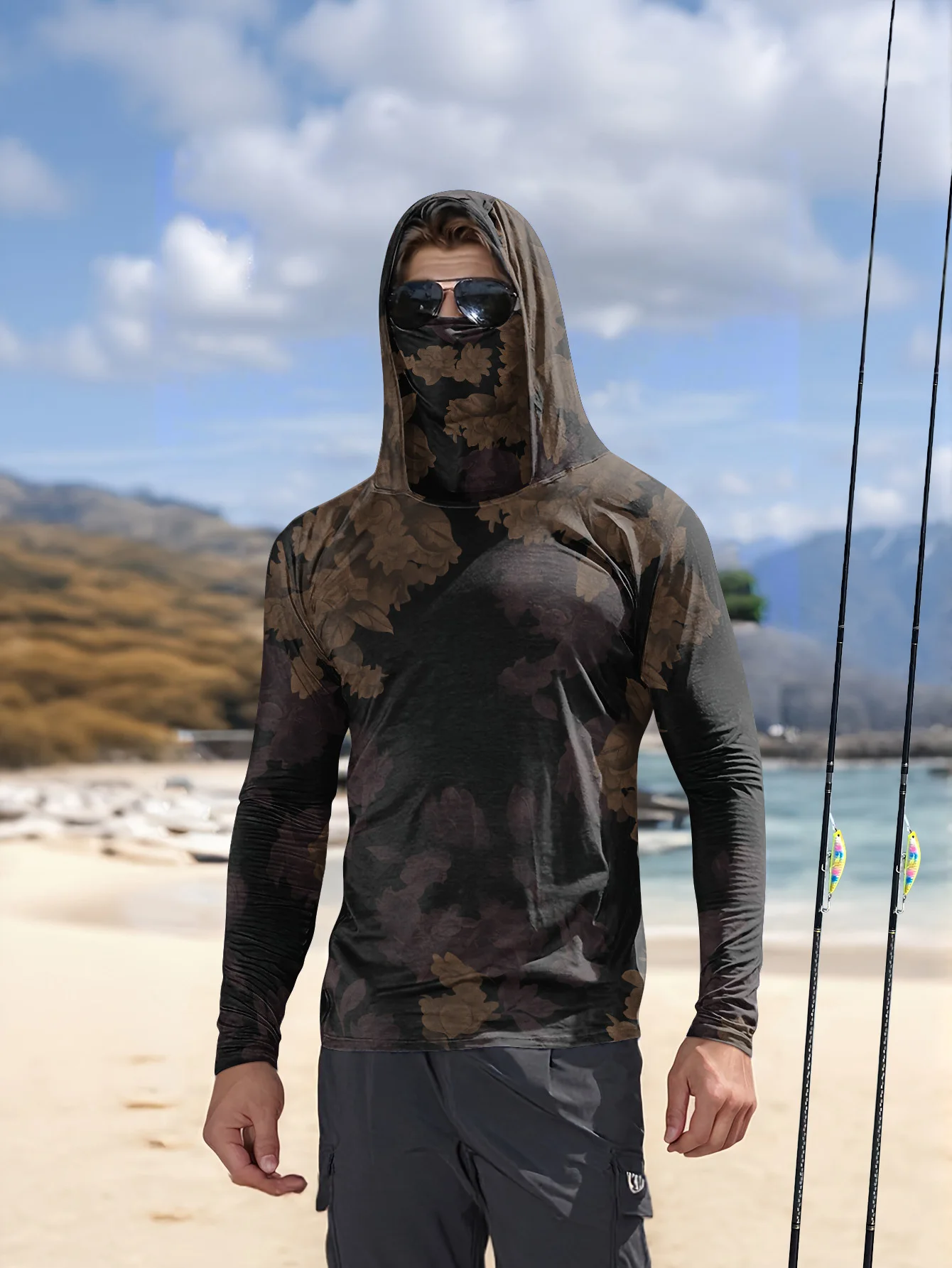 2026 Summer New Style Men's Long-Sleeved Shirt with 3D Leaf Print for Sports Leisure Comfortable Soft and Breathable