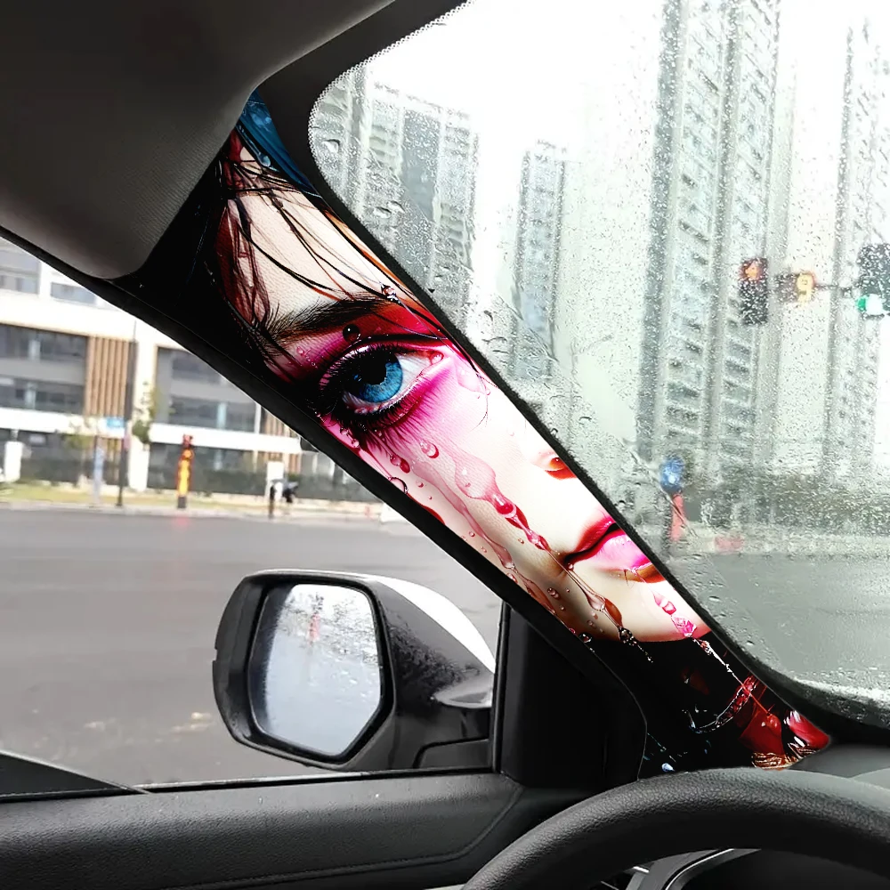 2Piece Car Interior Stickers - Crying Girl Design, Elastic Fabric Self-Adhesive, Car A-Pillar Restoration, Suitable for All Cars