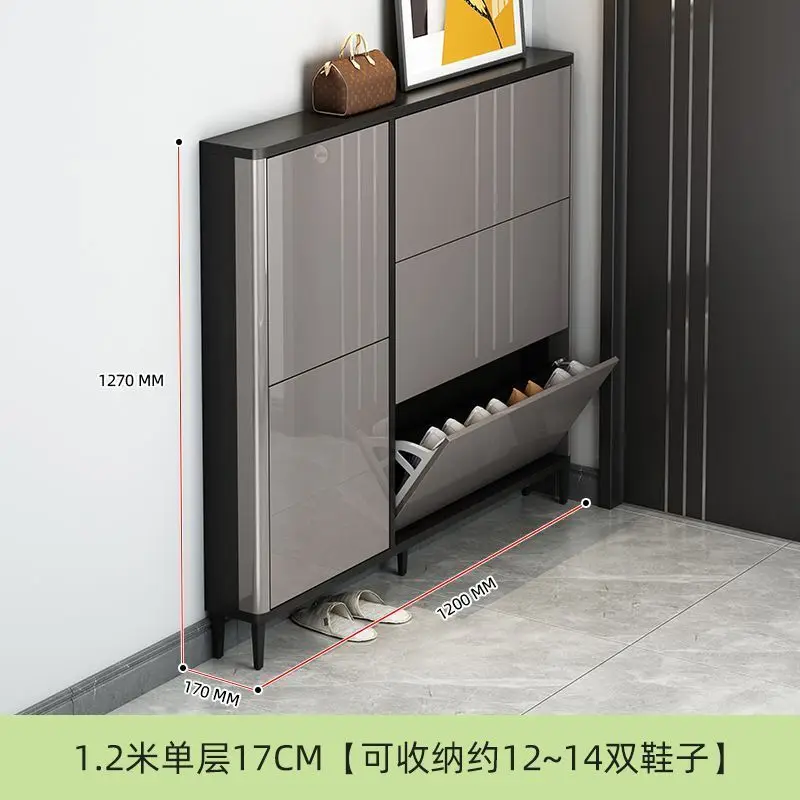 Ultra-thin shoe cabinet 17cm household door tipping bucket type, large-capacity entrance door very narrow entrance cabinet