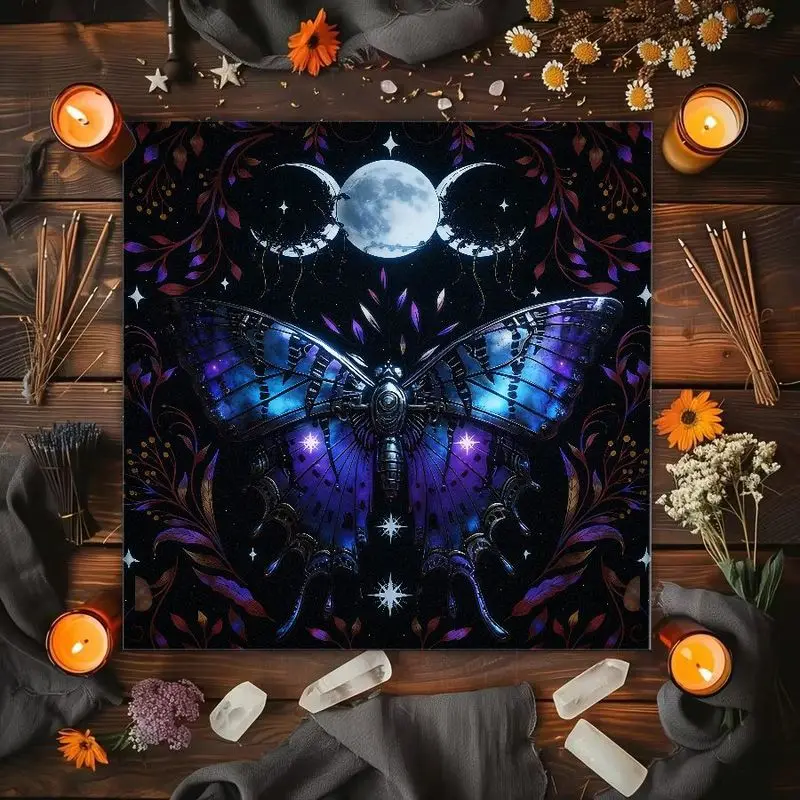 Triple Moon Moth Neon Constellation Plate Face Moon Phase Astrology Altar Cloth Tarot Card Tablecloth Wicca Divination Decor