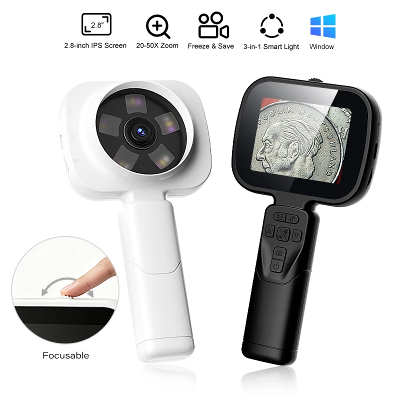 Portable Digital Magnifier 50X 1080P HD Microscope 2.8'' IPS Handheld Mignifying Glass Focal Length Adjustable for Jewelry Check