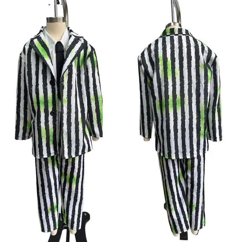 OP01 Miccosts الكبار الاطفال أبيض وأسود العمودي المشارب سترة البدلة مع التعادل هالوين الجهنمية ماستر تأثيري حلي Fo6Gd @!