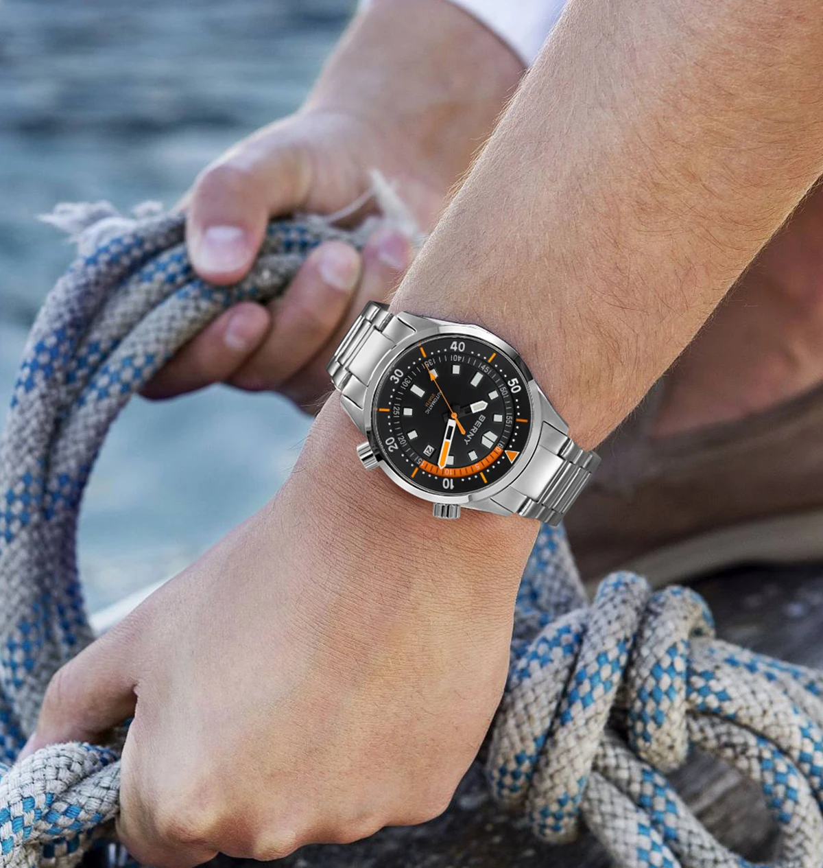 BERNY Automatische Taucheruhren für Herren, 20 ATM, superleuchtende mechanische Herren-Taucheruhr, Saphirglas, komplett aus Edelstahl – Detail 21