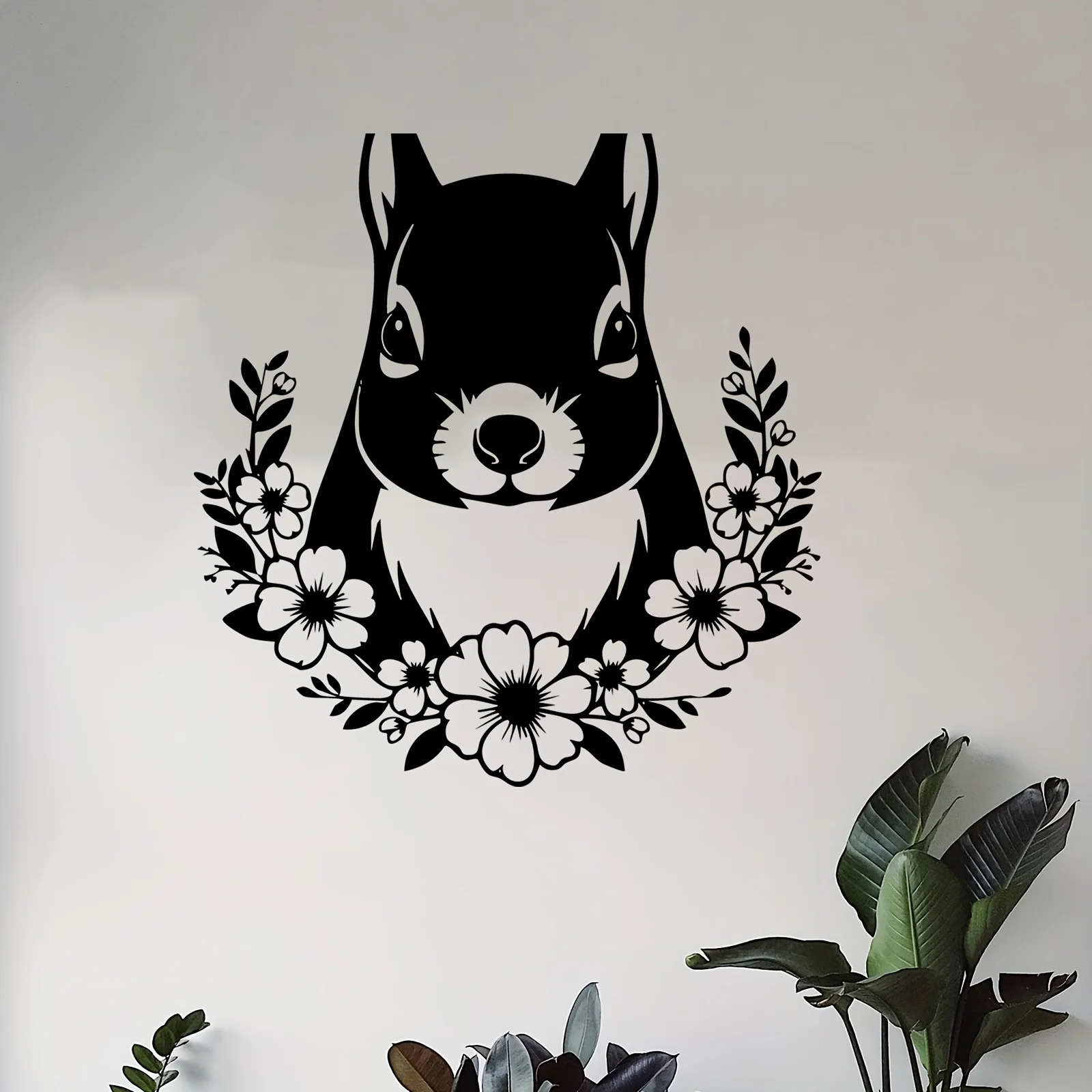 Arte de pared de metal con diseño de ardilla y flores, decoración de pared de hierro con silueta de ardilla y flor, escultura de pared para jardín con motivos de vida silvestre, decoración para valla de patio trasero